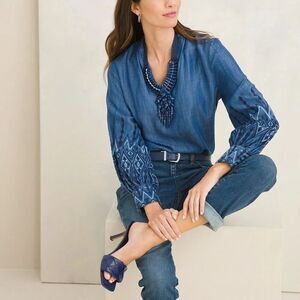 Embroidered-Sleeve Top